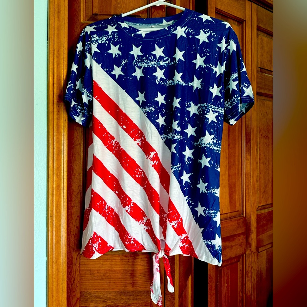 4th of July Adult Tee with tie in front